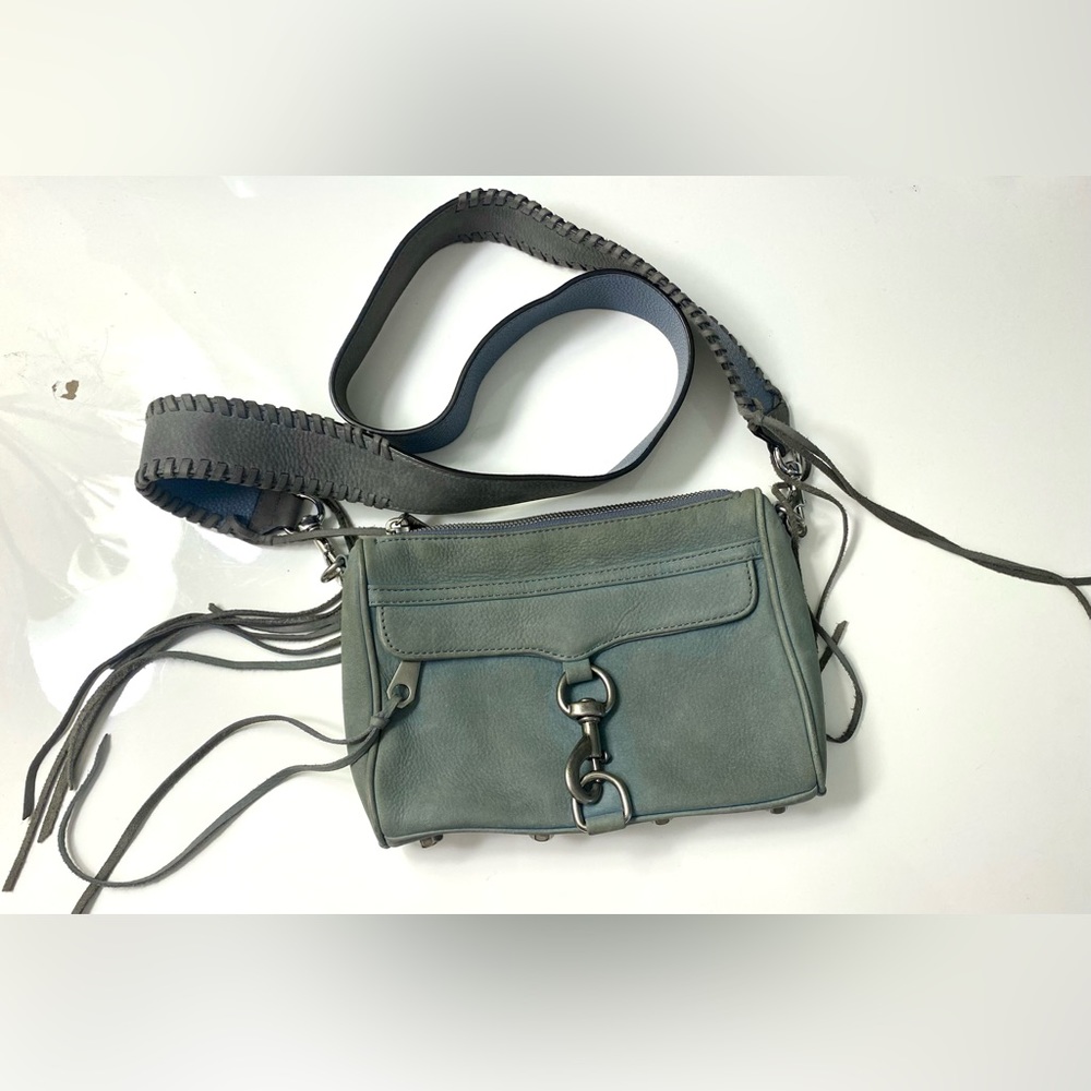Rebecca Minkoff Mini Mac Nubuck With Guitar Strap in Dusty Blue